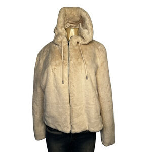 Relish Noless Jacket Womens XL Beige Faux Fur Hooded Full Zip Plush Lined Teddy